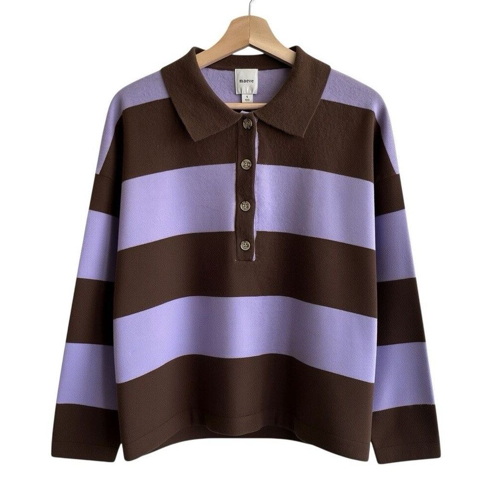 Maeve Rugby Stripe Polo Sweater S Lilac Collegiate Preppy Anthropologie